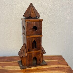 Rustic Farmhouse Country Decor Wooden Church Birdhouse Handcrafted Garden Art